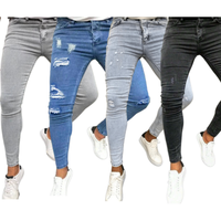 Jeans rétro pour hommes, coupe slim taille mi-haute, jeans délavés multicolores