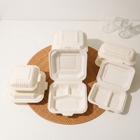Boîte à lunch bento en amidon de maïs biodégradable, recyclable, compatible micro-ondes, à clapet, pour plats à emporter, sans BPA