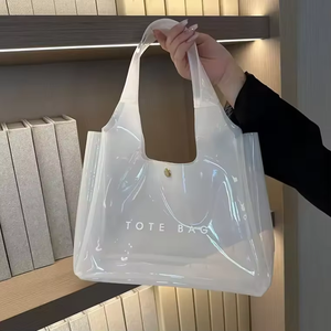 Sac fourre-tout en PVC transparent personnalisé avec logo, petit, mini, pour voyage, plage, cadeau, blanc, violet, rose - Product Image 1