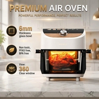 Friteuse à air moderne 1600W 6L avec fenêtre de visualisation, corps en plastique, cuve en verre sans revêtement, usage commercial et domestique, LED, sans huile, électrique, garantie 1 an