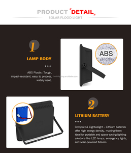 Nhà Sản Xuất Năng Lượng Mặt Trời Nhẹ Lũ Lụt Ánh Sáng 30W 50W 100W 200W 300W 400W 500W Có Thể Sạc Lại Năng Lượng Mặt Trời Vườn Ánh Sáng Với IP65 Không Thấm Nước ABS - Product Image 5