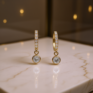 Orecchini a Cerchio in Oro con Cristalli Incastonati, Placcati in Oro 18K, Gioielli Classici da Donna per Uso Quotidiano - Product Image 2