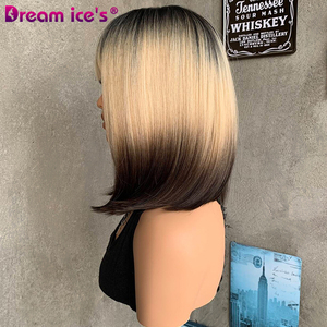 Perruque synthétique courte et droite DREAM ICE'S, blonde brune, bob avec <span class=keywords><strong>frange</strong></span>, résistante à la chaleur, 12 pouces, densité 150%, pour femmes, quotidienne, douce, sans nœuds - Product Image 4