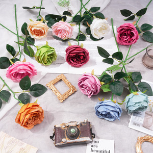Bouquet de roses artificielles en soie Austin pour décoration de mariage, fleurs en plastique pour art floral, décoration de salon - Product Image 1