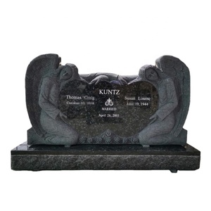 Monumento Funerario de Granito Chino Union STONE Blue Pearl con Alas Alrededor del Corazón, Lápida con Ángel y Doble Corazón - Product Image 1