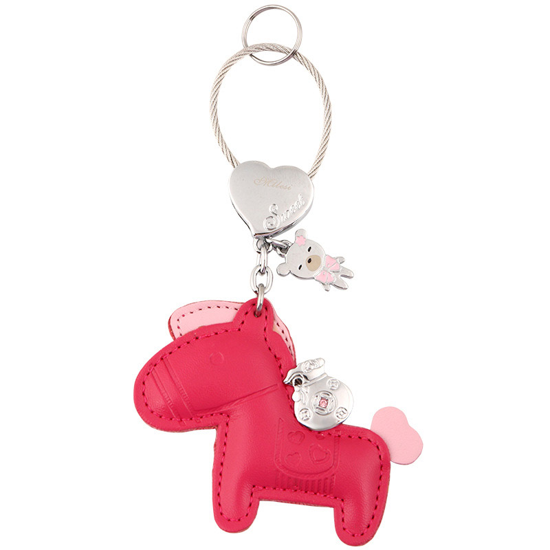 JUNQIN DC000330 Cute Horse Leather Keychain - 2026 Luxury Car Bag Accessories