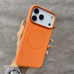เคสหนัง iPhone 17 Pro Max พร้อมวงแหวนแม่เหล็ก ขอบกล้องเคลือบหรูหรา สีส้ม - Product Image 1