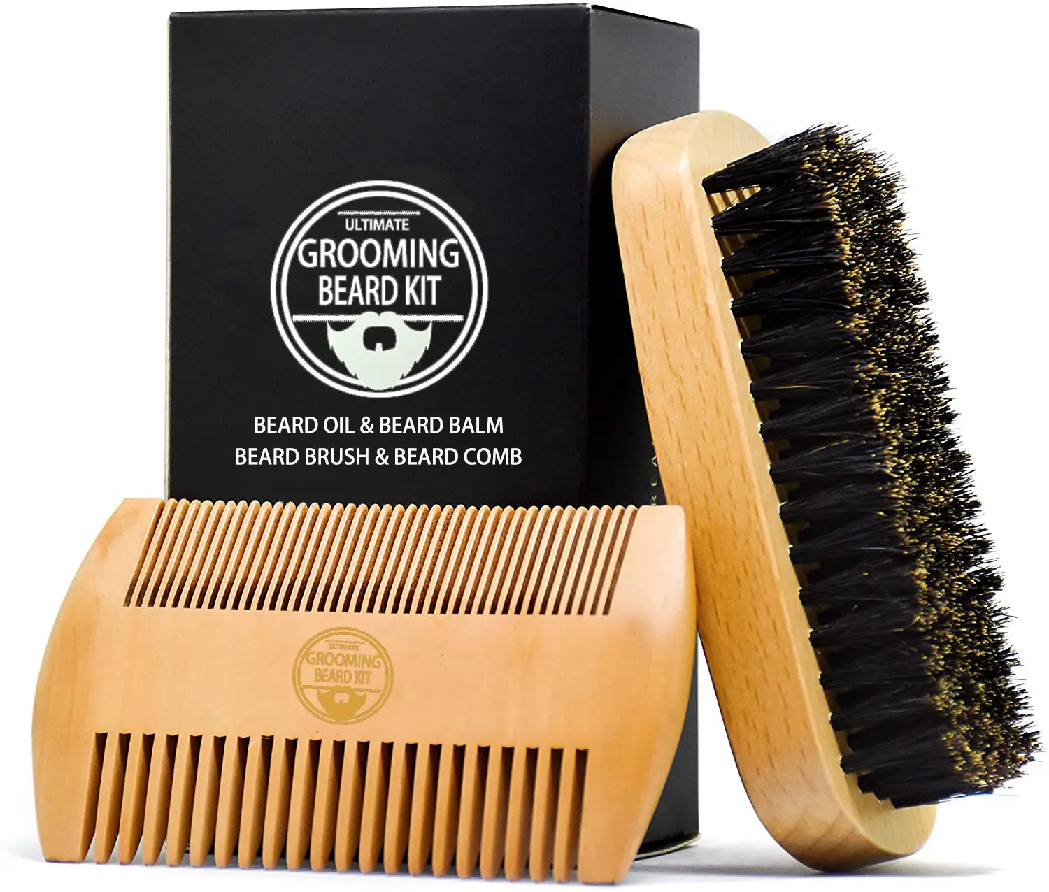 Brosse à barbe professionnelle en bois de poils de sanglier doux, peigne de rasage pour hommes, Kit de peigne à moustache avec sac cadeau, ensemble de peignes à cheveux