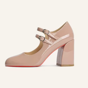 Zapatos de Tacón Alto de Cuero Lacado de Moda para Mujer, Colección de Primavera, Tacón Grueso, Punta Cuadrada, Un Botón, Zapatos de Una Sola Pieza, Sandalias - Product Image 2