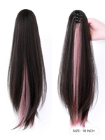 Extension de queue de cheval rose vif pour femmes, pièce de cheveux lisses, 18 pouces, extensions de cheveux synthétiques, queue de cheval droite
