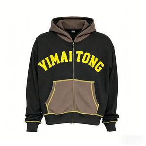 Custom Heavyweight Waffle Zip-up Hooded StreetWear Silk Screen Printing Men's Hoodie Essentials - Product Image 1