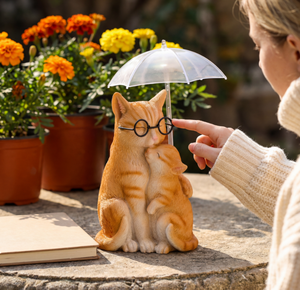 Lámpara Solar Decorativa para Jardín con Diseño de Gato Mamá y Cachorro con Sombrilla - Product Image 6