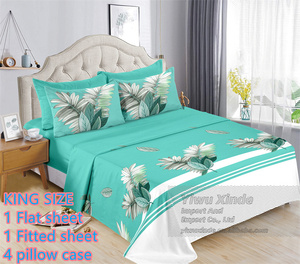 Set seprai 6 potong untuk tempat tidur, set seprai katun ukuran king, seprai pas datar dengan sarung bantal, harga murah, set seprai motif bunga
