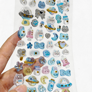Hojas de Pegatinas de Vinilo 3D con Diseño de Planetas Azules, Lindas y Divertidas para Decorar Diarios y Álbumes de Recortes, Removibles, Resistentes al Agua y Autoadhesivas - Product Image 2