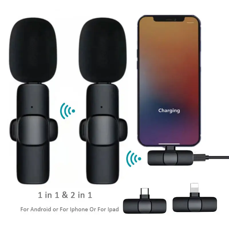 2.4 GHZ K9 Dual Microfone Sem Fio Para Celular Micro Sans Fil Lapel Mini Lavalier Mic Microphone sans fil pour téléphone portable