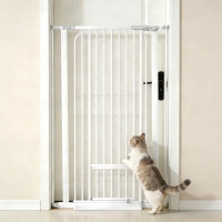 Barrière de sécurité pour animaux de compagnie extra haute en fer, sans perçage, à fermeture automatique, avec petite porte pour chat, fixation par pression pour escaliers et portes