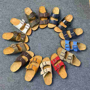 Birkenstocks Sandales gladiateur à bout carré pour hommes toutes saisons Mules en cuir véritable Sabots Beige Chaussures de marche pour l'extérieur - Product Image 6