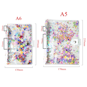 A5 A6 Refillable Tạp Chí Du Lịch Binder Cover Quicksand PVC Máy Tính Xách Tay Vỏ Với Nút Snap Đóng 6 Vòng Vỏ Rời - Product Image 2