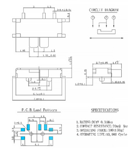 Interruptor Deslizante Horizontal Pequeño de 7 Pines, 2 Niveles, MSK-12C02, Blanco y Negro con Palanca Amarilla, Categoría de Producto: Interruptores de Palanca - Product Image 5
