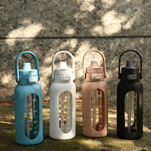 Nouvel Arrivage – Bouteilles de Sport en <span class=keywords><strong>Verre</strong></span> Borosilicate de 1000 ml, Simples et Élégantes, <span class=keywords><strong>avec</strong></span> Poignée Portable et Couvercle à <span class=keywords><strong>Paille</strong></span>, Idéales pour le Camping - Product Image 3