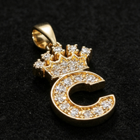 Pendentif Lettre C Couronne 15MM en Or 18K Sertie de Diamants Véritables, Breloque Initiale Alphabet, Bijoux Hip Hop de Luxe pour Hommes et Femmes, Cadeau de Fête