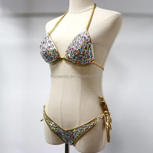 B100 recién llegados traje de baño de lujo mujeres triángulo Tanga Bikini traje de baño cristal Rhinestone traje de baño