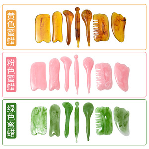 Ensemble de massage facial en jade, 7 pièces, rouleaux en pierre verte, grattoirs Gua Sha pour le visage et le corps, thérapie des méridiens - Product Image 3