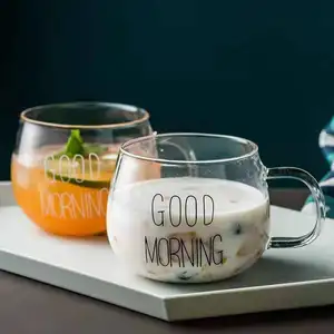 Caneca café da manhã 12 oz, xícaras de vidro para chá, leite e café, sobremesa, xícaras de vidro expresso, com alça, para bebidas quentes, latte, cappuccinos