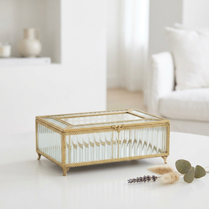 Boîte de rangement et de décoration de luxe pour bijoux, en verre flûte et avec cadre en laiton, pour fabricants - Product Image 1
