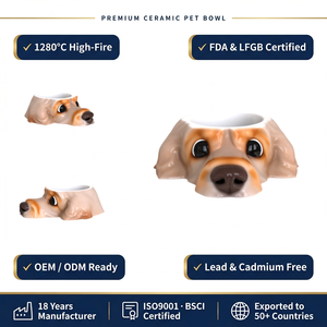 Tazón de Cerámica para Mascotas con Diseño de Cabeza de <span class=keywords><strong>Cocker</strong></span> Spaniel, Plato para Comida y Agua para Perros, Decorativo, Antideslizante, Duradero, Diseño Único - Product Image 1