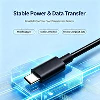 Kabel Transfer Data Pengisian Cepat Anti-Interferensi Anti-Goyang Anti-Putus 5-Core Tipe-C ke Tipe-C dengan Pelindung PVC Ganda