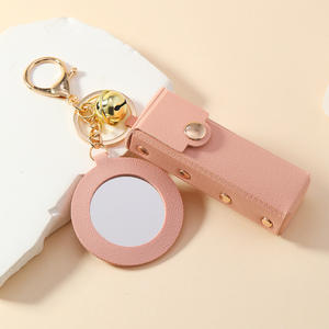 Deri ayna Mini durumda taşınabilir deri ruj tutucu anahtarlık kadın çanta Charm tek ruj kılıfı kılıfı kız hediye - Product Image 5