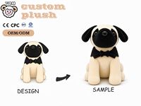 Boneka Anjing Pug Kustom, Mainan Hewan Peliharaan Lucu, Boneka Super Lembut Bersulam, Maskot Penghilang Stres, OEM ODM MOQ Rendah