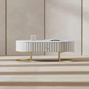 Modern lüks beyaz mermer masa sehpa ve tv standı özel deri renk metal bacaklar çay masası tv mutfak dolabı seti - Product Image 2