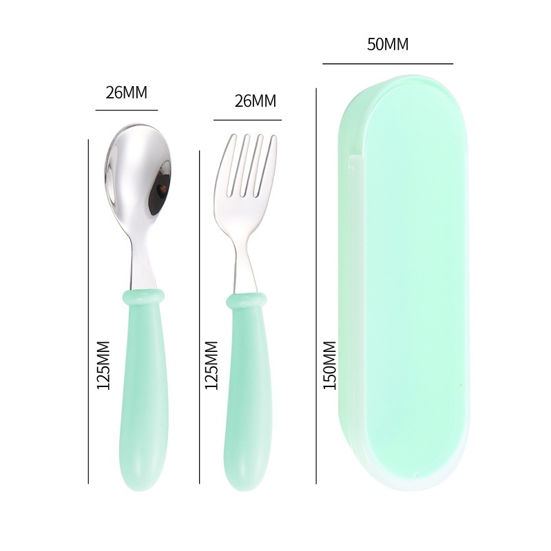 Short handle childrens green spoon fork box