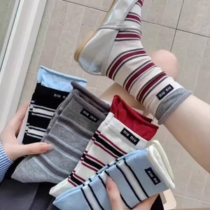 Women Striped Mid Calf <b>Socks</b> <b>Breathable</b> Jacquard Knit Casual Fashion Style - Product Image 1