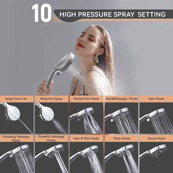 High Pressure 10-Mode Massage Handheld Shower Head ABS Plastic Bath ...
