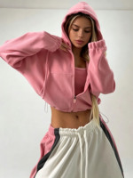 Ensemble de survêtement personnalisé pour femme, doux, rose, avec sweat à capuche court et pantalon de jogging large