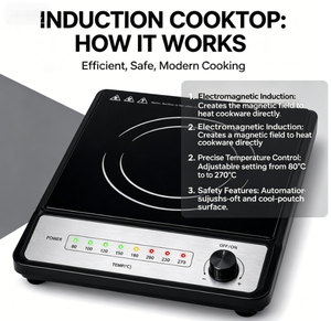 Cocina de Inducción con Control de Perilla, 1400W, 80-270 ℃   Temperatura Ajustable con Indicador LED y Bloqueo para Niños para la Cocina Diaria en el Hogar - Product Image 2