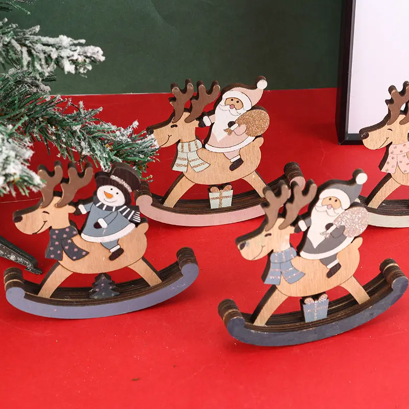 HOYE 공예 도매 나무 크리스마스 장식품 산타 눈사람 흔들 말 크리스마스 장식