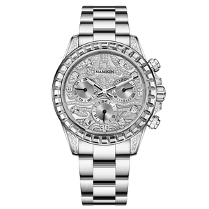 NAMOON Montre chronographe de luxe pour homme en acier inoxydable, boîtier rond de 42 mm, mouvement à quartz avec verre saphir, bracelet de 20 mm - Product Image 4