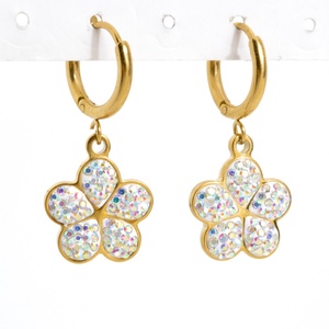 Los Mejores Aretes de Acero Inoxidable con Baño de Oro de 18k, Diseño de Flor con Circonita y Diamantes - Product Image 5