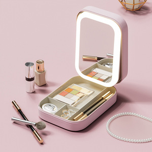 Cosmetic Storage Box With Lighted <b>Mirror</b> Portable Makeup Organizer For <b>Desk</b> Skincare Products Dustproof Design - Product Image 2