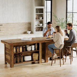 Mesa de Bar/Isla de Cocina Little Tree de 55 Pulgadas, Estilo Rústico Moderno, de Madera, con 3 Niveles, con Almacenamiento, Amplia Superficie de Trabajo y Espacio para las Piernas - Product Image 6