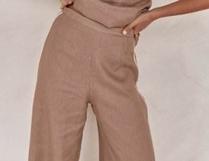 <span class=keywords><strong>Pantaloni</strong></span> casual da donna <span class=keywords><strong>marroni</strong></span> larghi a vita alta <span class=keywords><strong>pantaloni</strong></span> lunghi di <span class=keywords><strong>lino</strong></span> da donna - Product Image 6