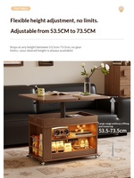 Table basse pliante en bois massif avec rangement, style nordique et médiéval, chariot mobile pour salon CJ060