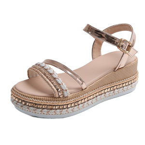 Sandales plates d'été pour femmes, légères, à plateforme large, style espadrilles, ouvertes, décontractées, pour l'extérieur - Product Image 1