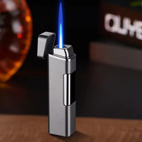 Briquet torche moderne à flamme bleue au gaz butane, coupe-vent, rechargeable, en métal, pour cadeaux d'affaires