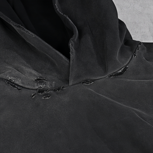 Sweat à capuche surdimensionné de haute qualité personnalisé, lavage à l'acide, vintage, délavé, en molleton français, streetwear, sweat à capuche court déchiré, unisexe - Product Image 4