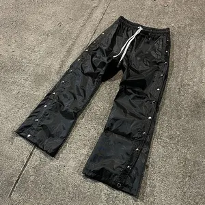 Factory Wholesale Custom Loose Casual Black Blank Man Side Button Stripe Flared Nylon Jogger Polyester Cargo Track Pants For Men